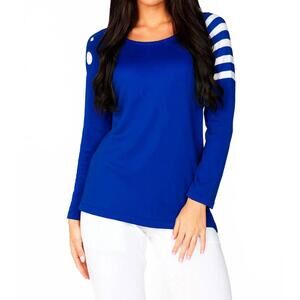 NEW ANGEL APPAREL stripe scoop long sleeve top in royalwhite